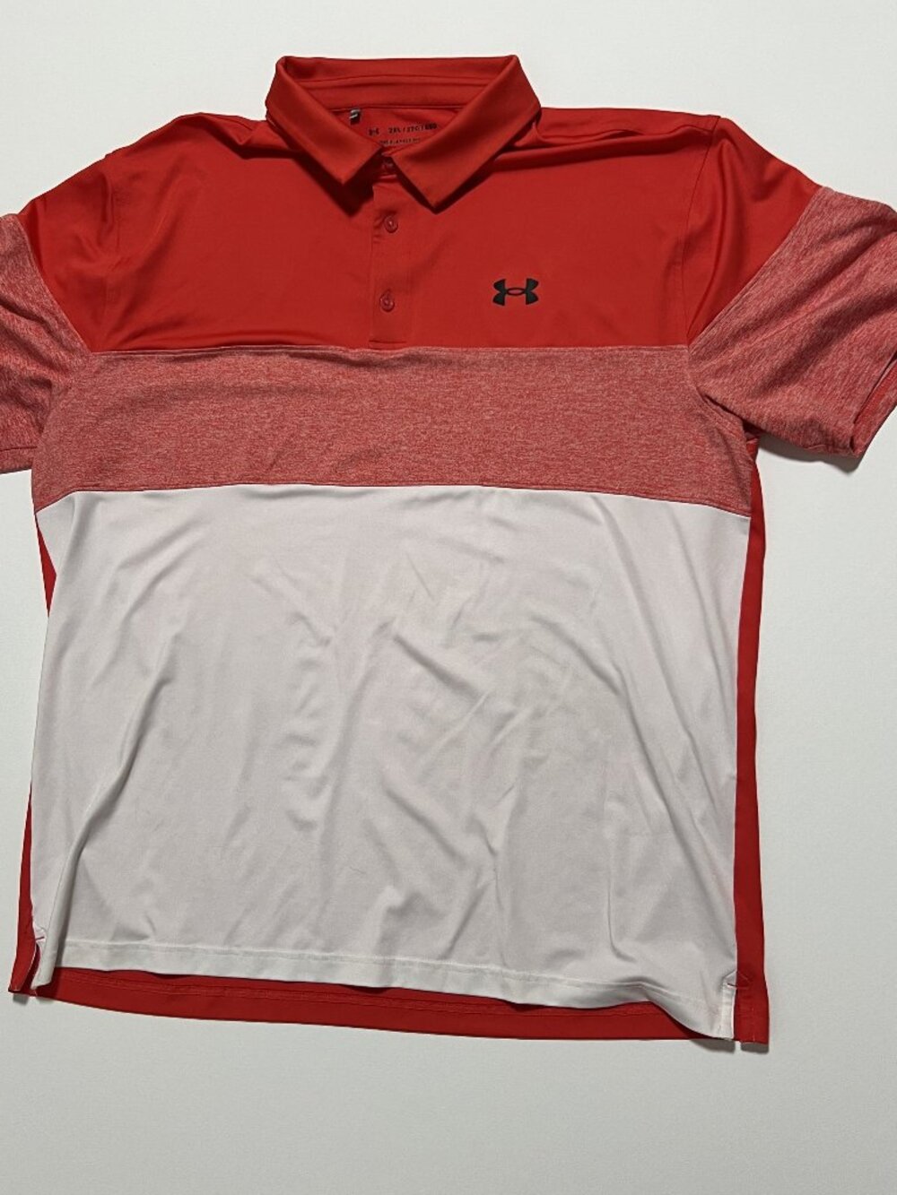 Under Armour Playoff Polo Golf Shirt Red White Colorblock Men's size XXL 2XL